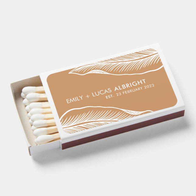 Personalized Terra Cotta Tropical Matchbox Wedding Matchboxes (Front Open)