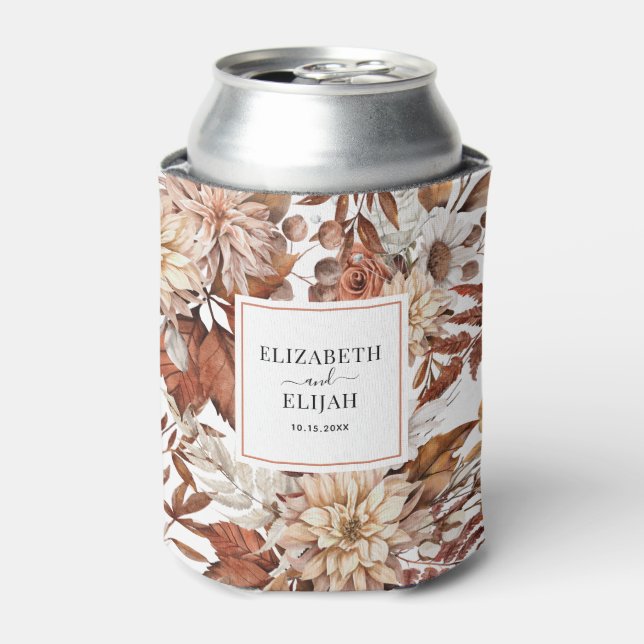 Personalized Terracotta Autumn Fall Wedding Can Cooler (Can Front)