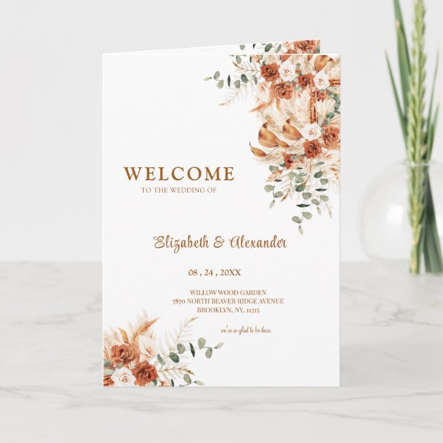 Personalized Terracotta Boho Fall Wedding  Program (Front)