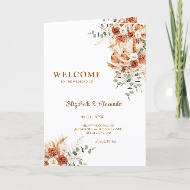 Personalized Terracotta Boho Fall Wedding  Program (Front)
