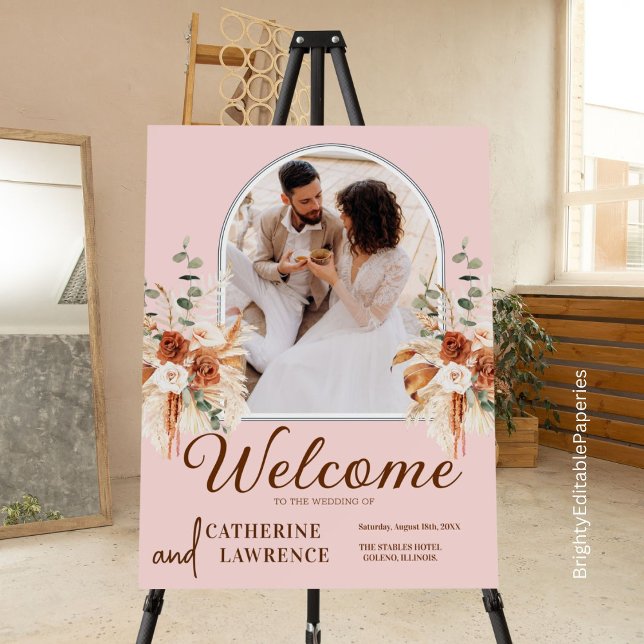 Personalized Terracotta Boho Photo Welcome Sign (Warmly invite with custom touch! 🌟 #WeddingEntrance)