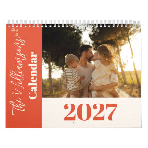 Personalized Terracotta Boho Script Family Photo Calendar