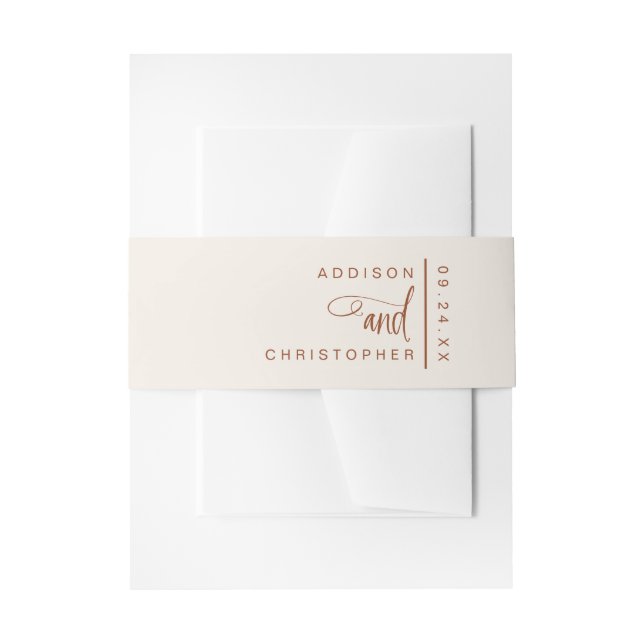 Personalized Terracotta Cream Script Wedding Invitation Belly Band (Front Example)
