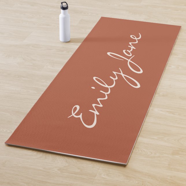 Personalized Terracotta Elegant Handwritten Script Yoga Mat (In Situ)