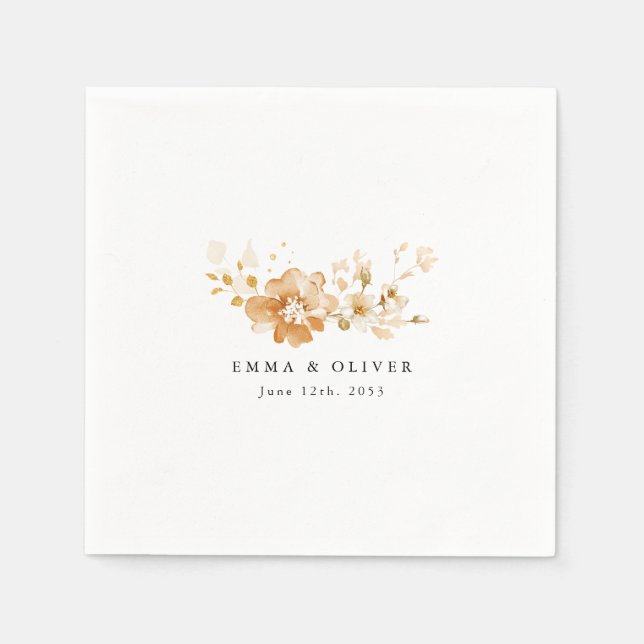 Personalized Terracotta Floral Elegant Wedding  Napkins (Front)