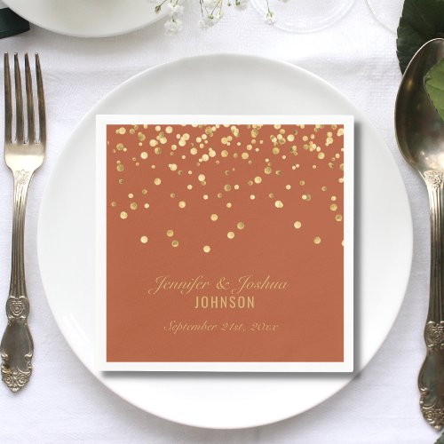 Personalized TERRACOTTA Gold Confetti Wedding Napk Napkins