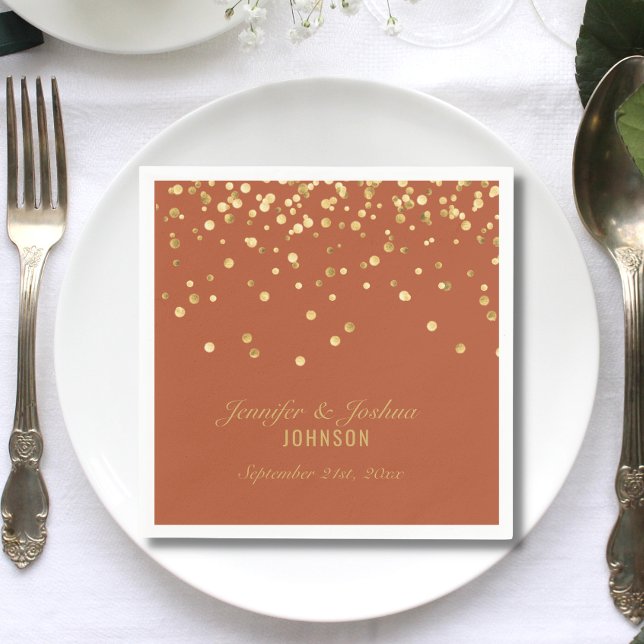 Personalized TERRACOTTA Gold Confetti Wedding Napk Napkins (Creator Uploaded)
