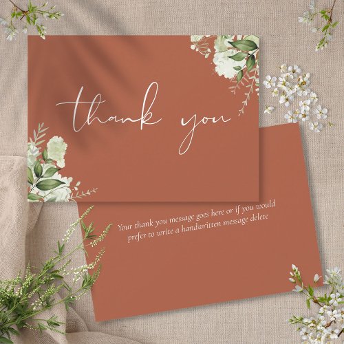 Personalized Terracotta Greenery Elegant Script Thank You Card