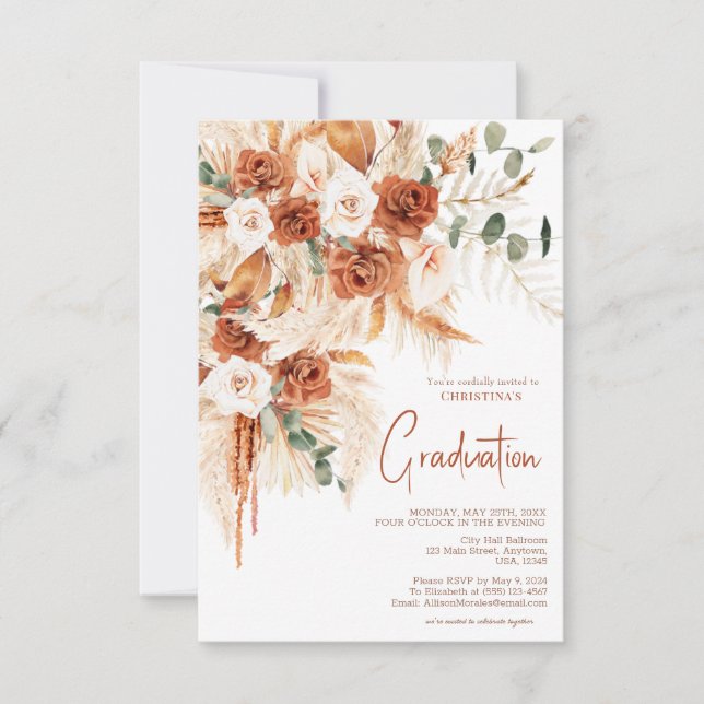 Personalized Terracotta Photo Boho Graduation Invitation (Front)