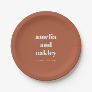 Personalized Terracotta Rust Fall Retro Wedding Paper Plates