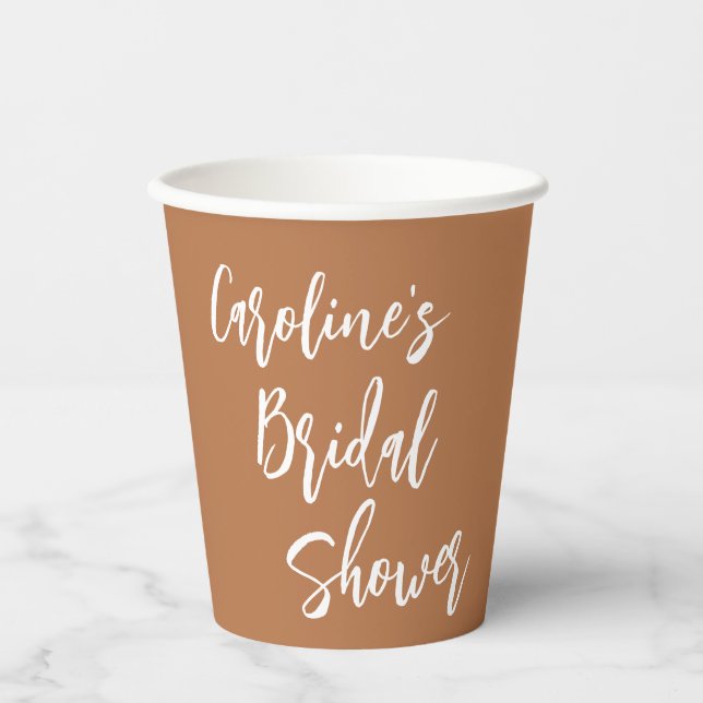 Personalized Terracotta Script Bridal Shower Paper Cups (Front)