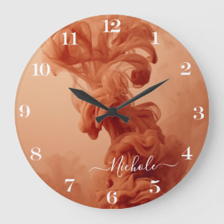 Personalized Terracotta Smoke Abstract Clock