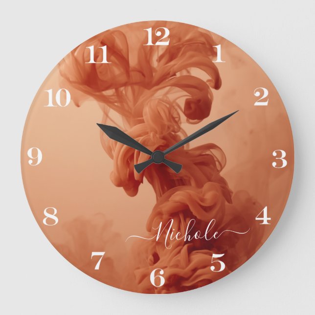 Personalized Terracotta Smoke Abstract Clock (Front)