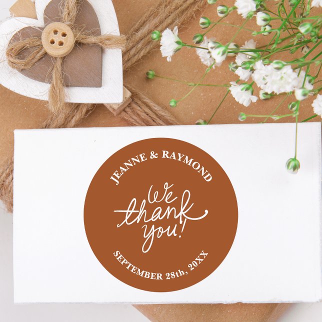 Personalized Terracotta We Thank You Wedding Favor Classic Round Sticker (Creator Uploaded)