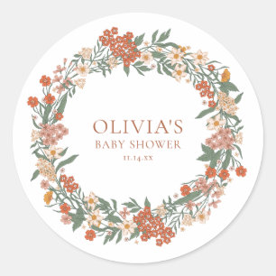 Personalized Terracotta Wildflower Baby Shower Classic Round Sticker