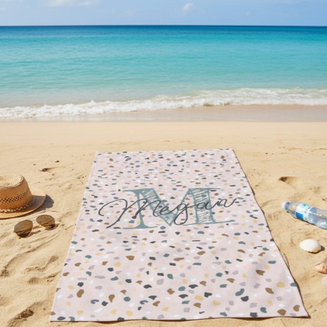 Personalized Terrazzo Monogram Beach Towel (Creator Uploaded)