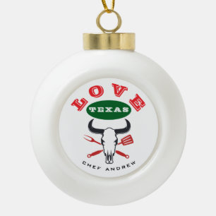 Personalized TEXAS BBQ, Custom State, Name Chef Ceramic Ball Christmas Ornament