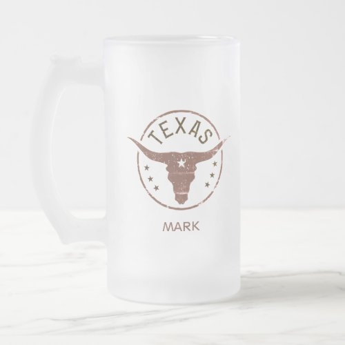 Personalized Texas Longhorn Frosted Glass Beer Mug