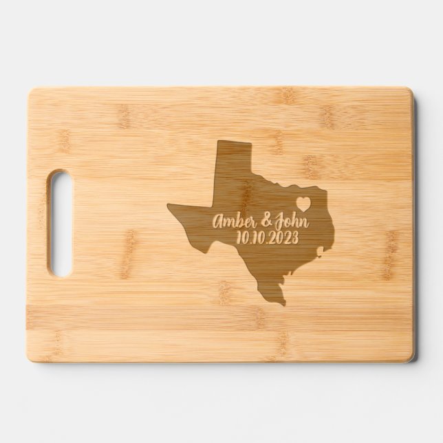 Personalized Texas state monogram etched Engraved Cutting Board (Front)