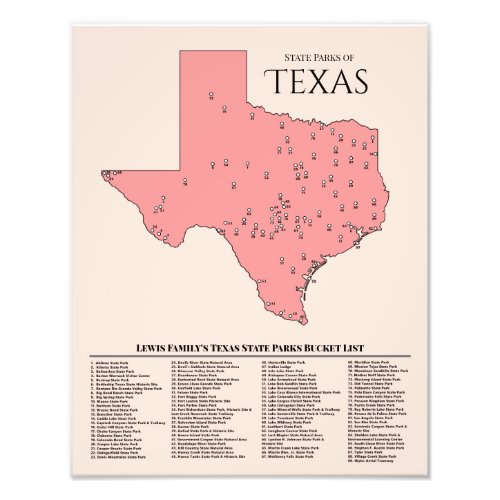 Personalized Texas State Park Bucket List Map Phot Photo Print