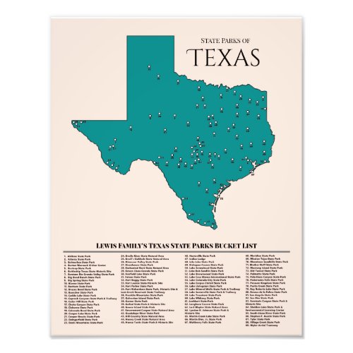 Personalized Texas State Park Bucket List Map Photo Print
