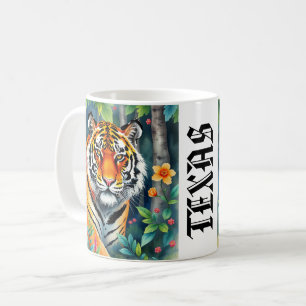 Personalized Texas wild tiger watercolor forest Coffee Mug