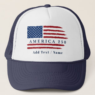 Personalized Text America 250 Patriotic Flag Trucker Hat