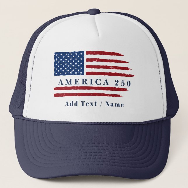 Personalized Text America 250 Patriotic Flag Trucker Hat (Front)