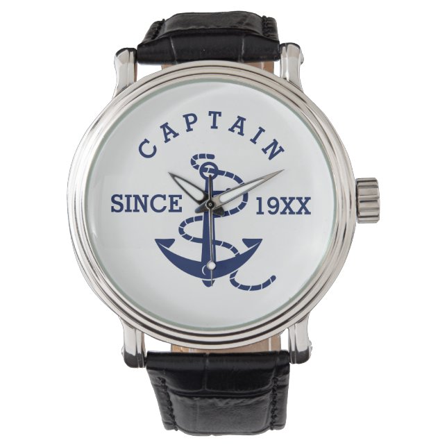 Personalized Text and Date Nautical Anchor Watch (Front)