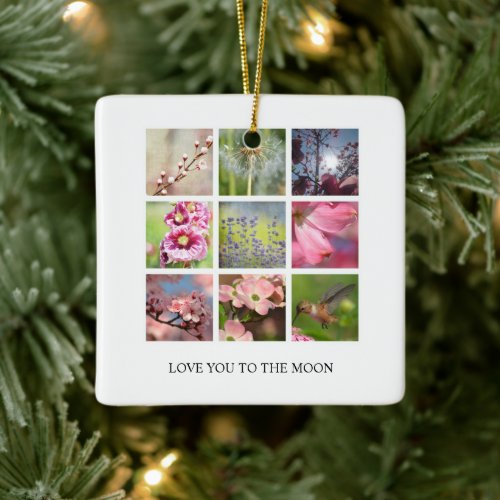 Personalized Text and Photo Collage Glitter Ceramic Ornament