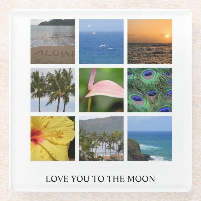 Personalized Text and Photo Collage Hawaii  Glass Coaster (Front)