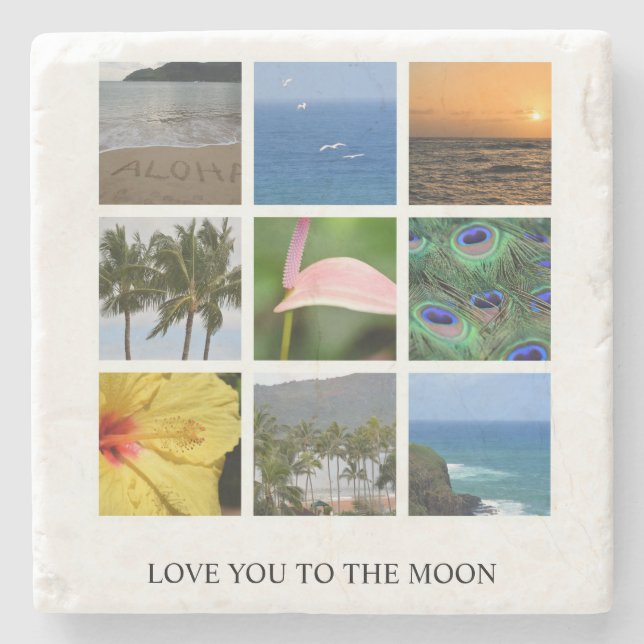Personalized Text and Photo Collage Hawaii Stone Coaster (Front)