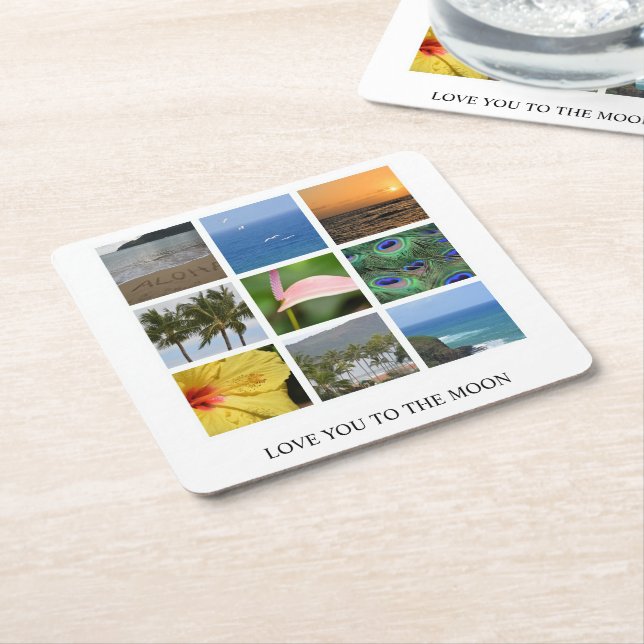 Personalized Text and Photo Collage Hawaii Wedding Square Paper Coaster (Angled)