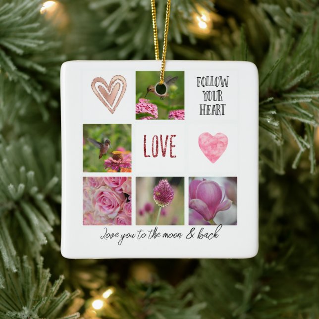 Personalized Text and Photo Collage Love Pink Ceramic Ornament (Tree)