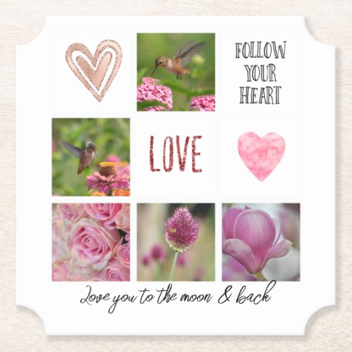 Personalized Text and Photo Collage Love Pink Paper Coaster