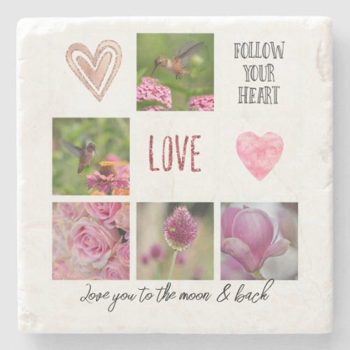 Personalized Text and Photo Collage Love Pink Stone Coaster