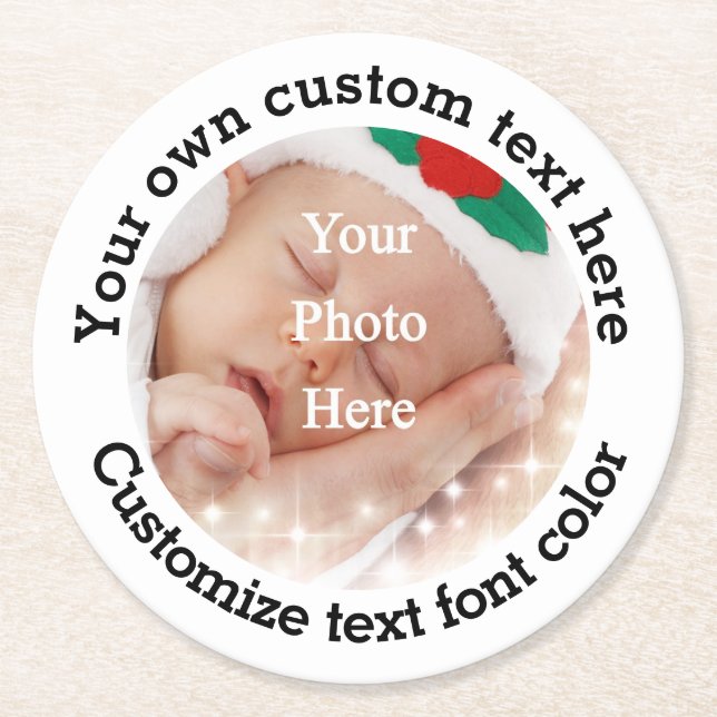 Personalized text and photo template round paper coaster (Front)