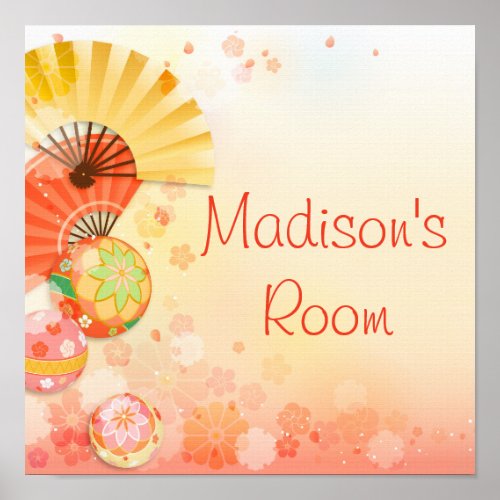 Personalized Text Asian Fan with Cherry Blossom Poster