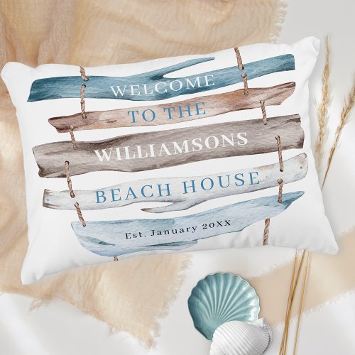 Personalized Text Beach Coastal Driftwood Theme Accent Pillow