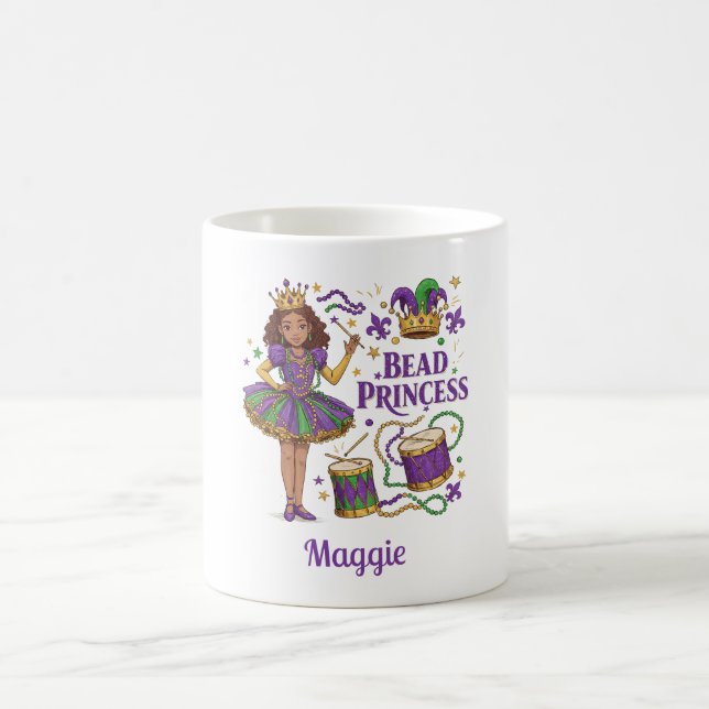 Personalized Text Bead Princess - Mardi Gras Coffee Mug (Center)
