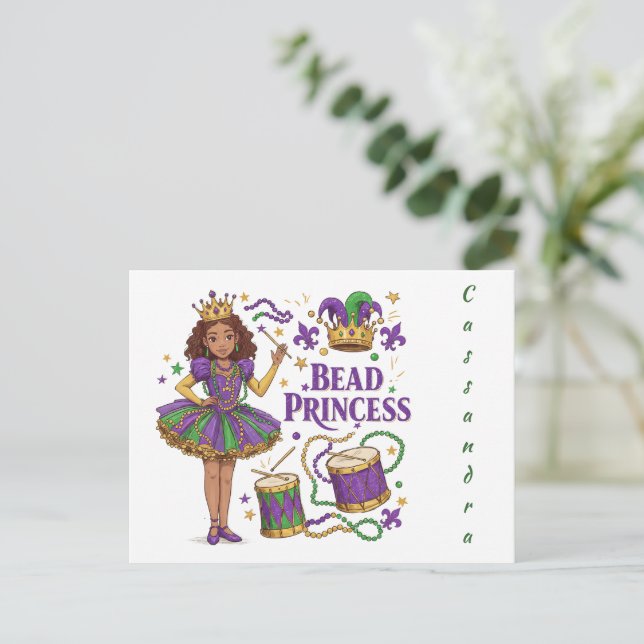 Personalized Text Bead Princess - Mardi Gras  Postcard (Standing Front)
