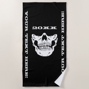 Personalized Text Black Skull Half Face Mask Beach Towel