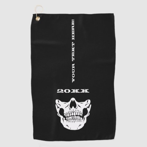 Personalized Text Black Skull Half Face Mask Style Golf Towel