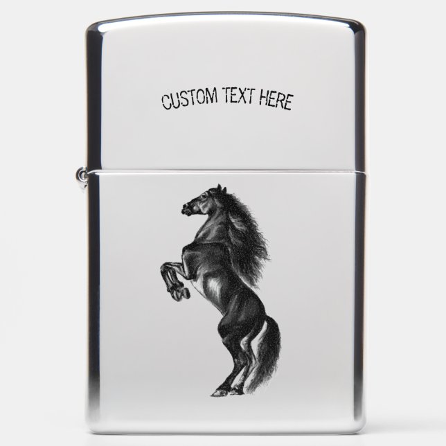 Personalized Text Black Wild Horse Zippo Lighter (Front)