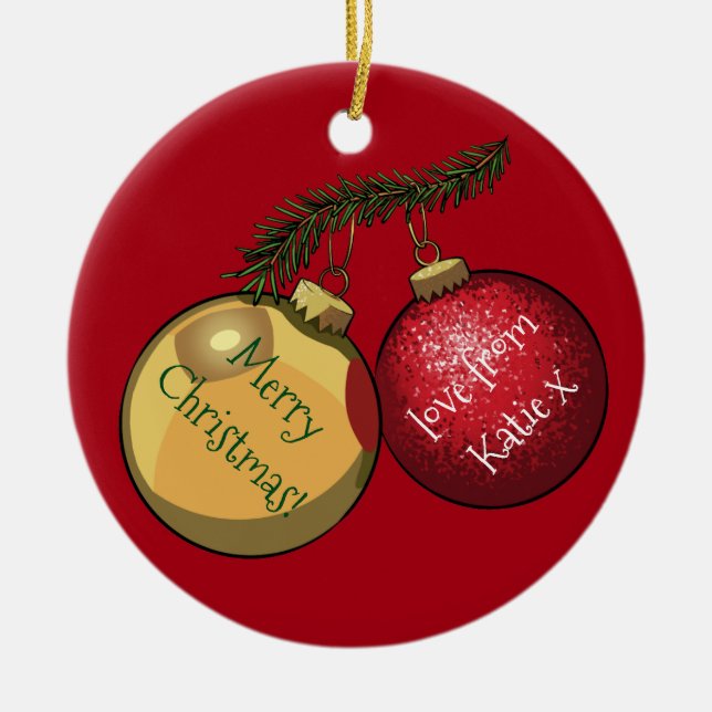 Personalized Text Christmas Tree Baubles Cartoon Ceramic Ornament (Front)