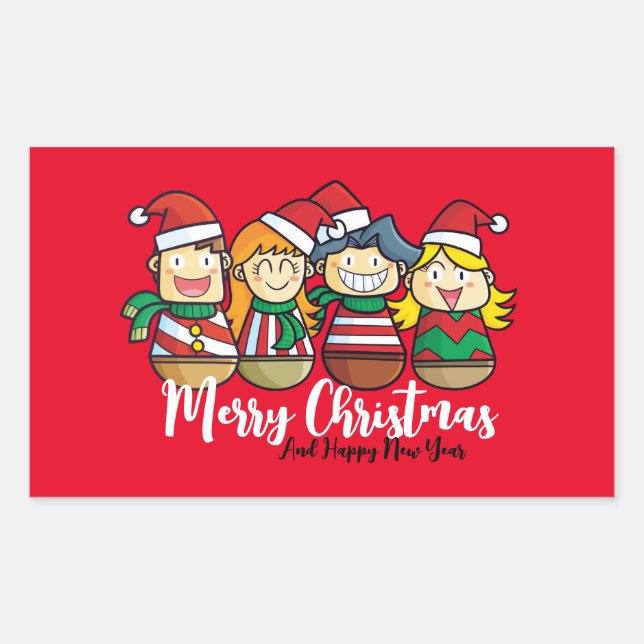 Personalized text Cute Friendship Merry Christmas Rectangular Sticker (Front)