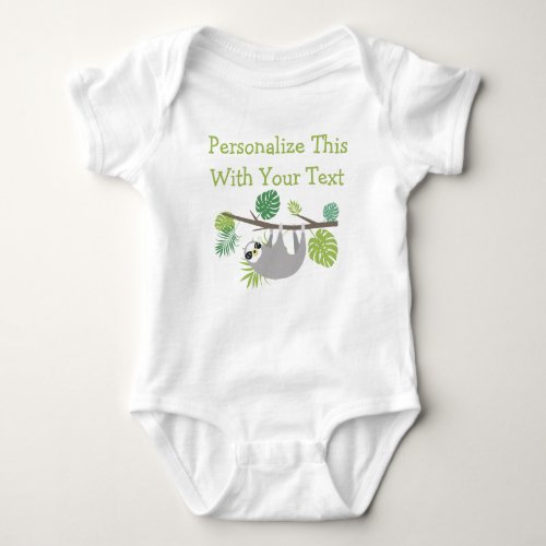 Personalized Text Fun Hanging Sloth Baby Bodysuit