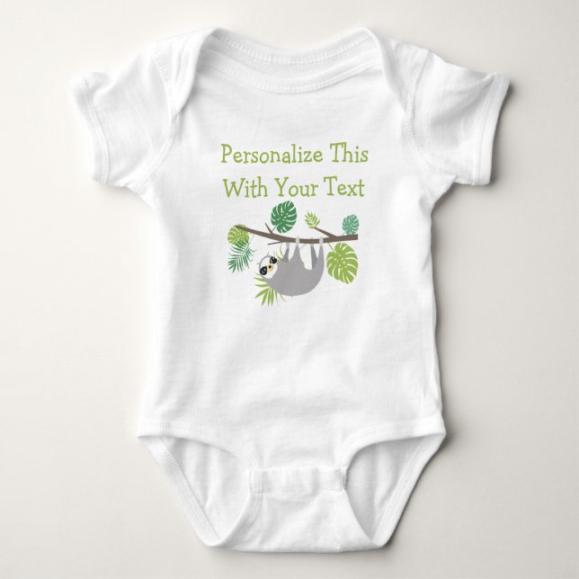 Personalized Text Fun Hanging Sloth Baby Bodysuit (Front)