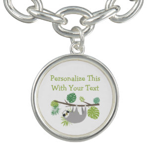 Personalized Text Fun Hanging Sloth Bracelet