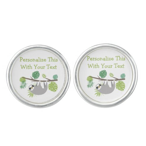 Personalized Text Fun Hanging Sloth Cufflinks